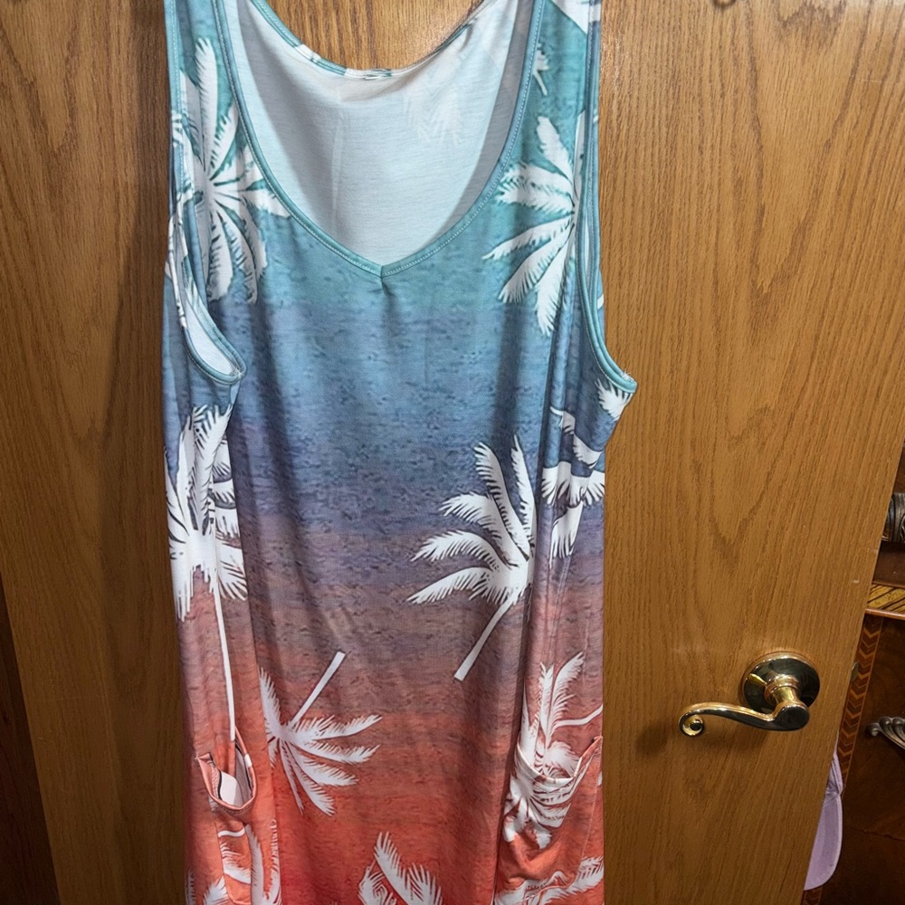 3XL White and Teal Midi Dress